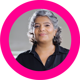 indivdual shot of one employee contained in circle with pink outline